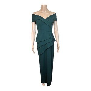 Xscape Preowned Off the Shoulder Scuba Crepe Column Gown Green Size 4